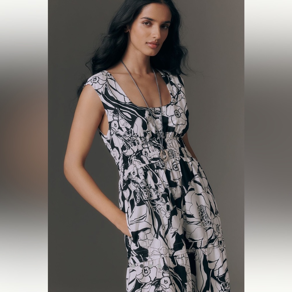 NWT Anthropologie Somerset Sleeveless Maxi Dress, XL, Black and White Floral - Picture 3 of 4